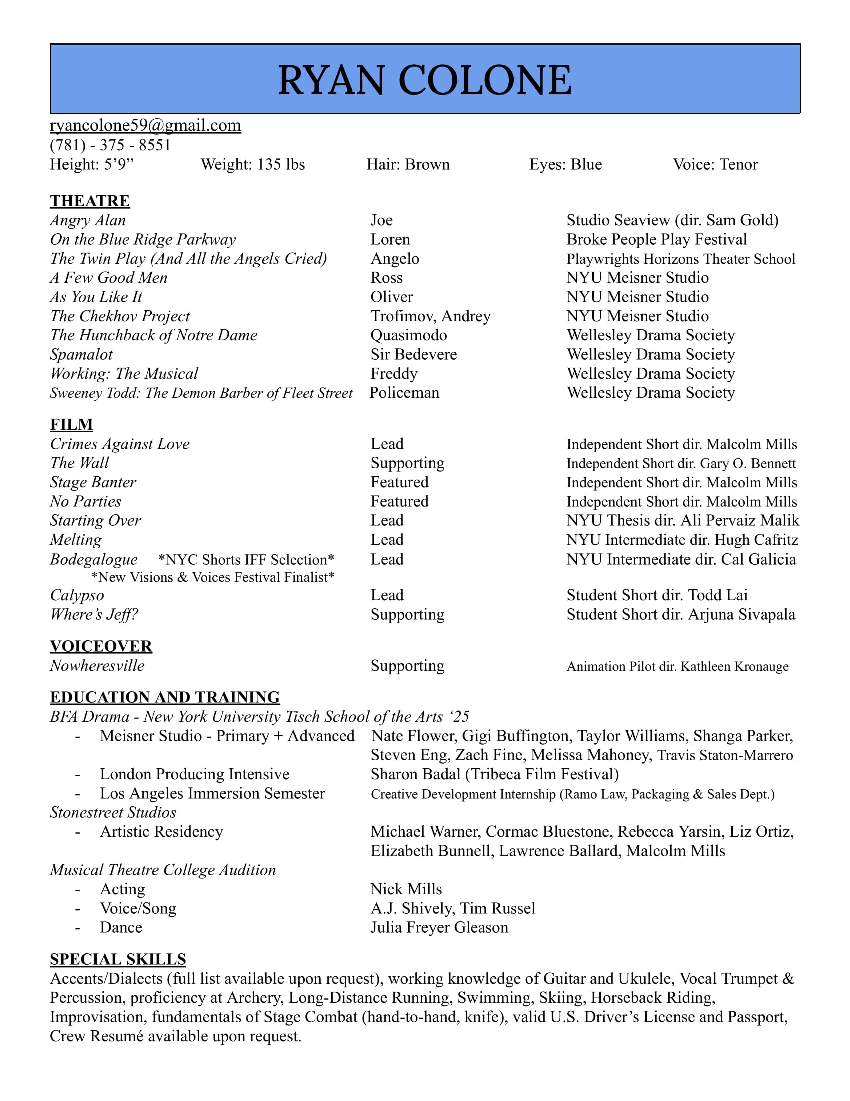 Ryan Colone Resume